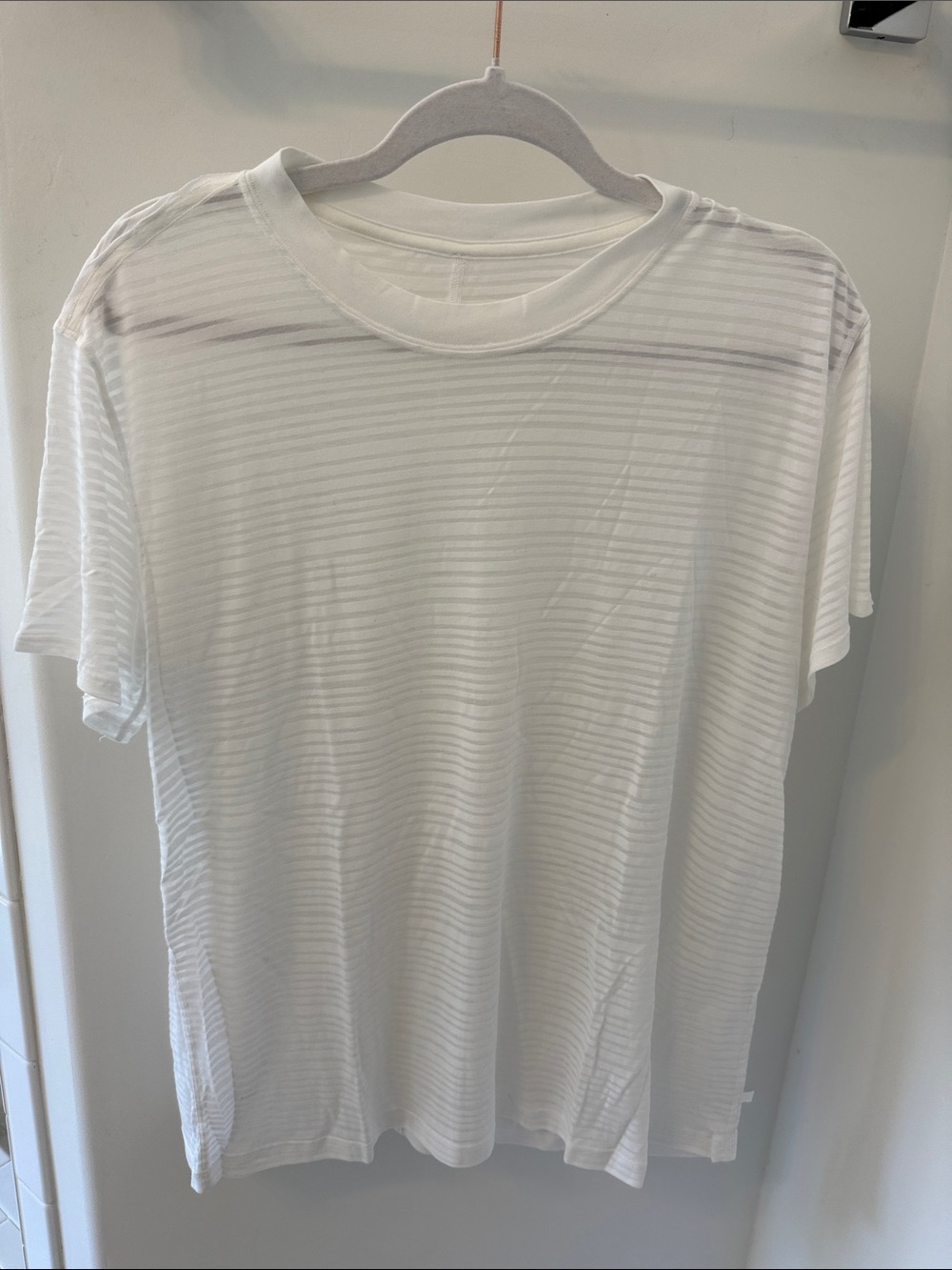 lululemon athletica White Sheer Stripe Short Sleeve Tee